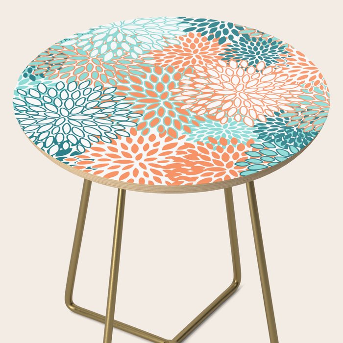 Festive, Floral Prints, Orange and Teal, Abstract Art Side Table Gallery Image 2