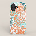 Festive, Floral Prints, Orange and Teal, Abstract Art iPhone Case Gallery Image 1