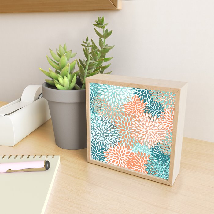 Festive, Floral Prints, Orange and Teal, Abstract Art Mini Art Print Gallery Image 2