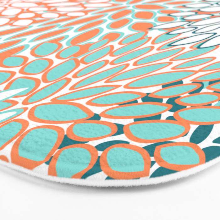 Festive, Floral Prints, Orange and Teal, Abstract Art Bath Mat Gallery Image 3