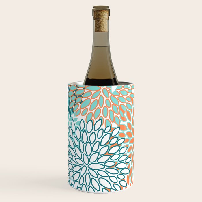 Festive, Floral Prints, Orange and Teal, Abstract Art Wine Chiller Gallery Image 2