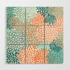 Festive, Floral Prints, Orange and Teal, Abstract Art Wood Wall Art Gallery Image 1
