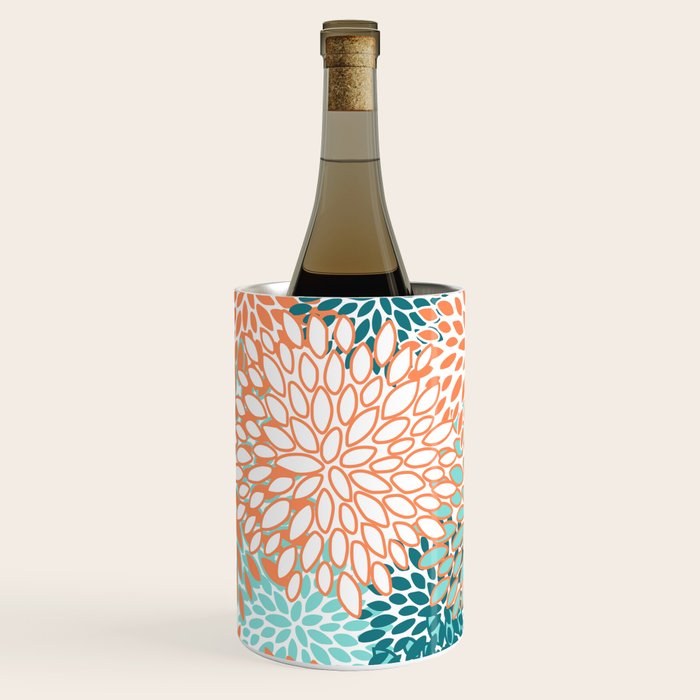 Festive, Floral Prints, Orange and Teal, Abstract Art Wine Chiller Gallery Image 3