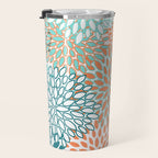 Festive, Floral Prints, Orange and Teal, Abstract Art Travel Mug Gallery Image 3