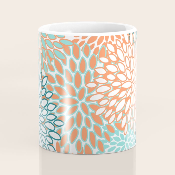 Festive, Floral Prints, Orange and Teal, Abstract Art Coffee Mug Gallery Image 4