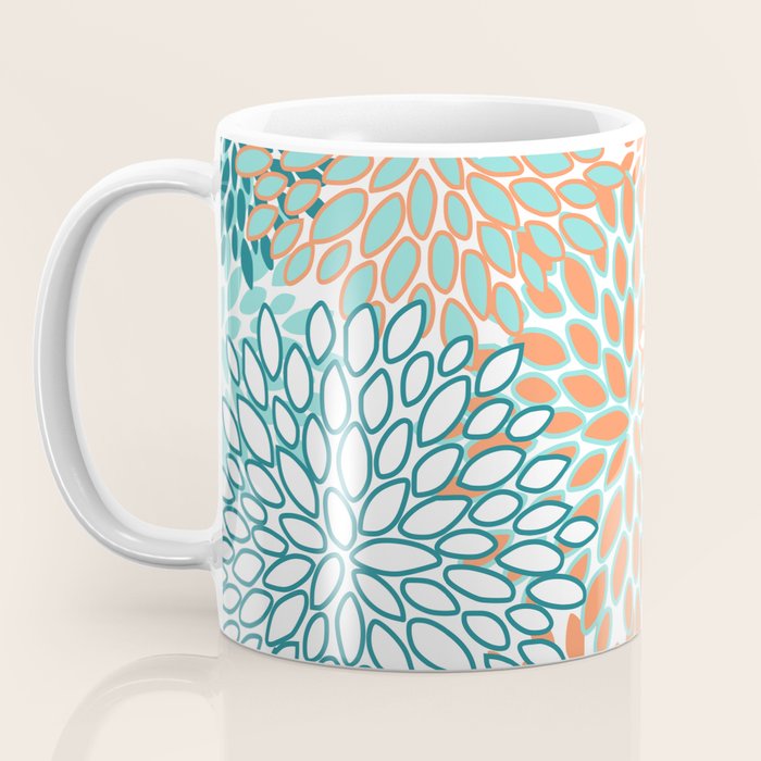 Festive, Floral Prints, Orange and Teal, Abstract Art Coffee Mug Gallery Image 3