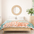 Festive, Floral Prints, Orange and Teal, Abstract Art Duvet Cover Gallery Image 3