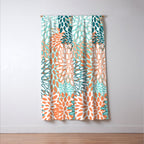 Festive, Floral Prints, Orange and Teal, Abstract Art Window Curtain Gallery Image 3