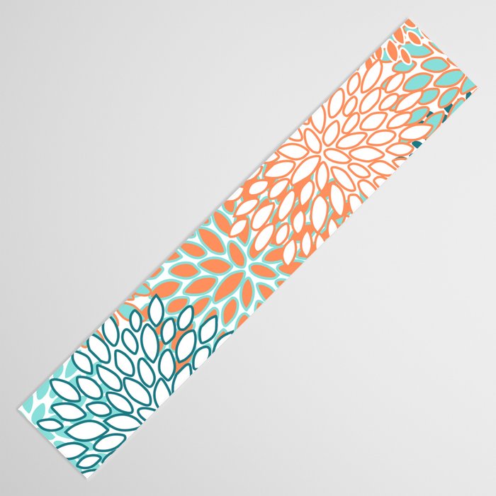 Festive, Floral Prints, Orange and Teal, Abstract Art Table Runner Gallery Image 3