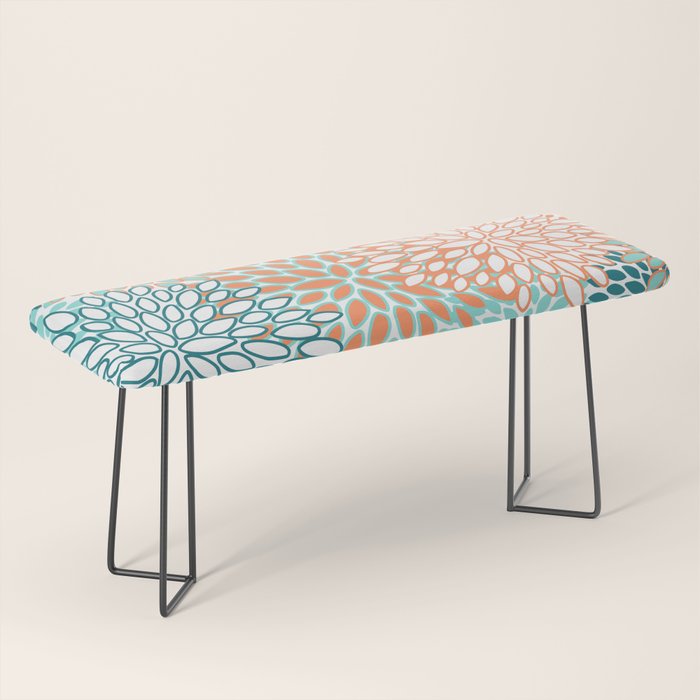 Festive, Floral Prints, Orange and Teal, Abstract Art Bench Gallery Image 1