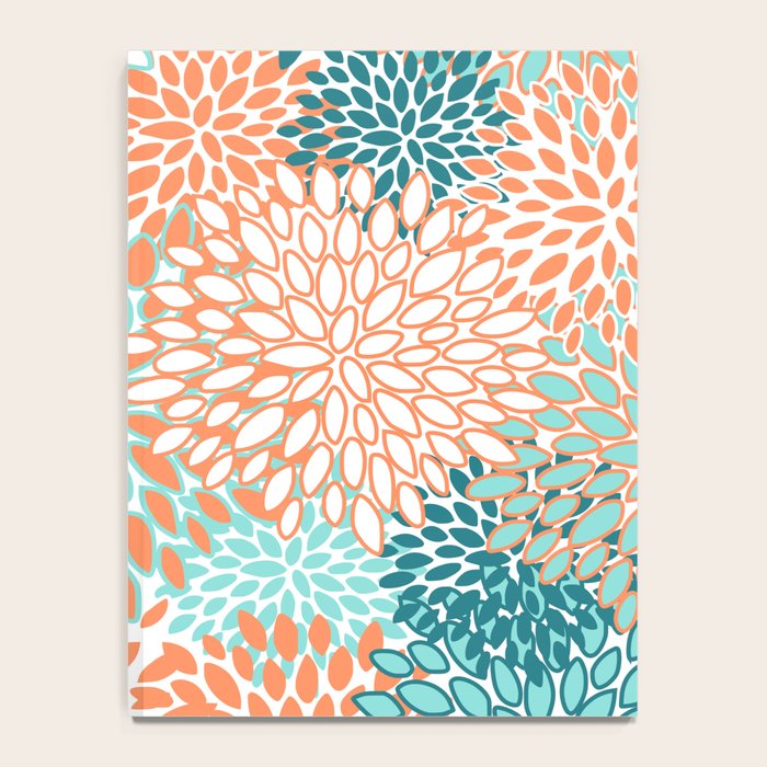 Festive, Floral Prints, Orange and Teal, Abstract Art Notebook Gallery Image 4