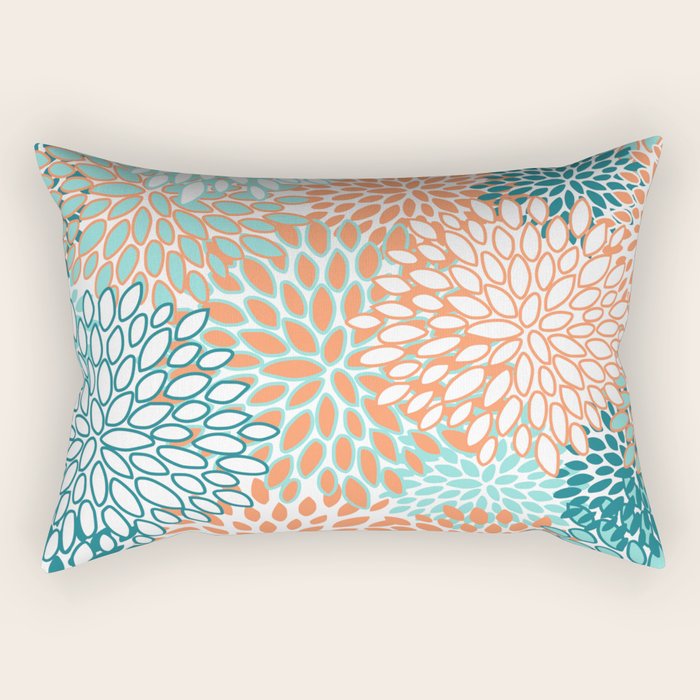 Festive, Floral Prints, Orange and Teal, Abstract Art Rectangular Pillow Gallery Image 2