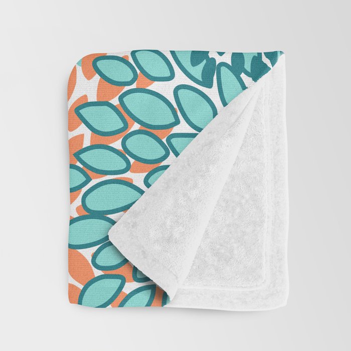 Festive, Floral Prints, Orange and Teal, Abstract Art Throw Blanket Gallery Image 3