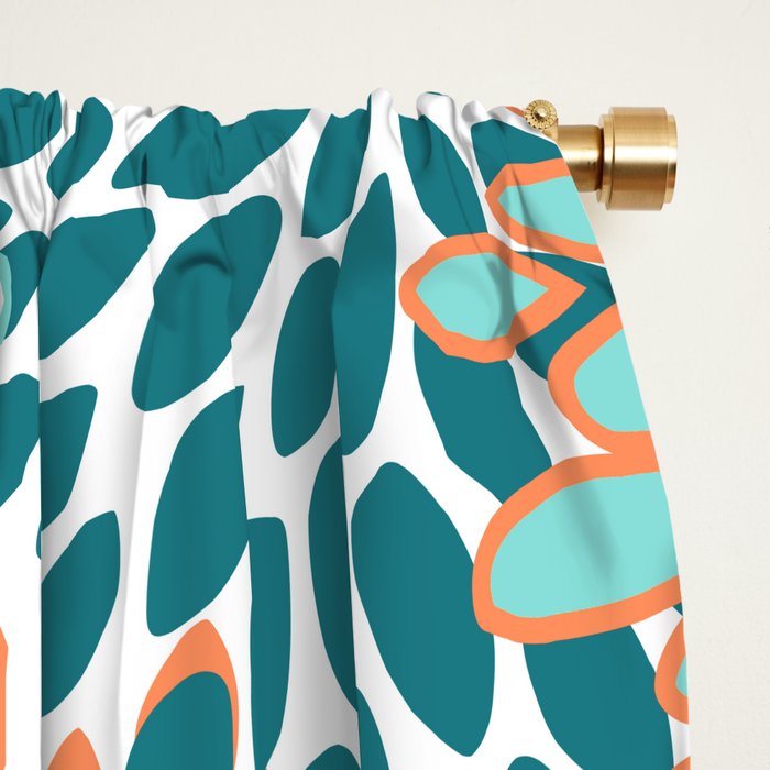 Festive, Floral Prints, Orange and Teal, Abstract Art Window Curtain Gallery Image 2