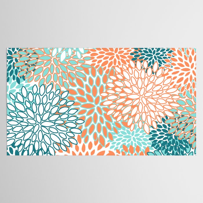Festive, Floral Prints, Orange and Teal, Abstract Art Tablecloth Gallery Image 2