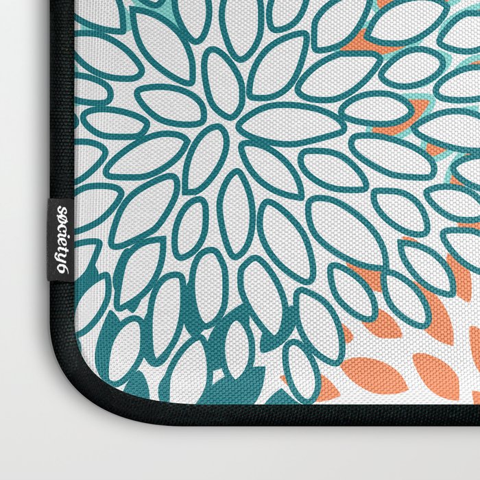 Festive, Floral Prints, Orange and Teal, Abstract Art Laptop Sleeve Gallery Image 3