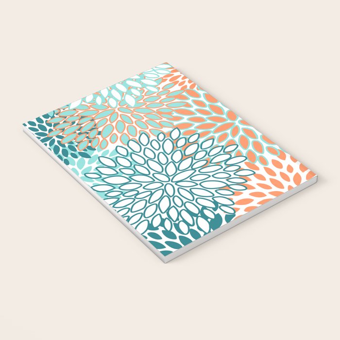 Festive, Floral Prints, Orange and Teal, Abstract Art Notebook Gallery Image 3