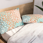 Festive, Floral Prints, Orange and Teal, Abstract Art Pillow Sham Gallery Image 2