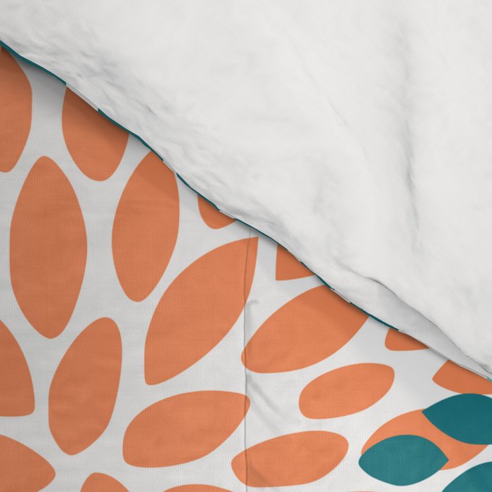Festive, Floral Prints, Orange and Teal, Abstract Art Comforter Gallery Image 4