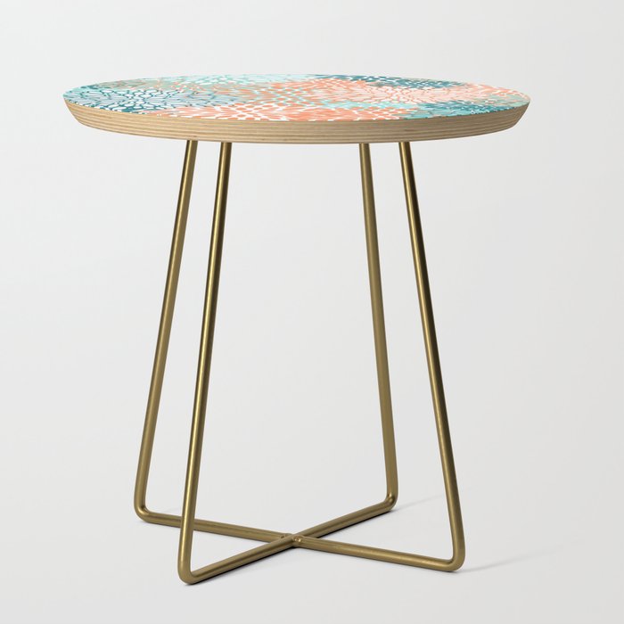 Festive, Floral Prints, Orange and Teal, Abstract Art Side Table Gallery Image 1