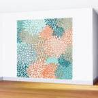 Festive, Floral Prints, Orange and Teal, Abstract Art Wall Mural Gallery Image 2