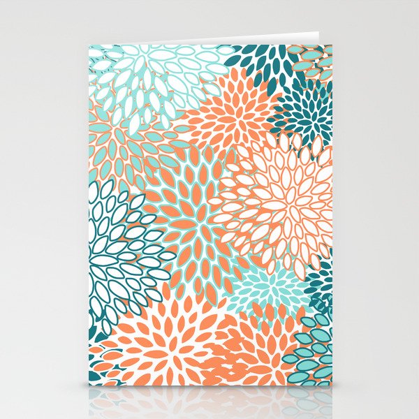 Festive, Floral Prints, Orange and Teal, Abstract Art Stationery Card Gallery Image 2
