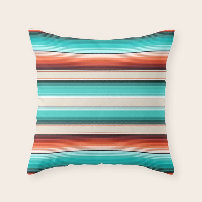 Navajo White, Turquoise and Burnt Orange Southwest Serape Blanket Stripes Throw Pillow Gallery Image 6