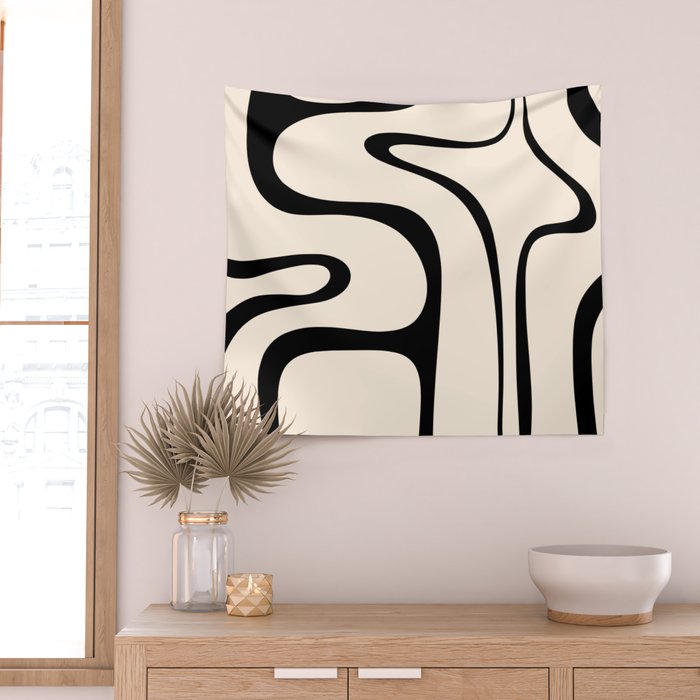 Copacetic Retro Abstract in Black and Almond Cream Wall Tapestry Gallery Image 2