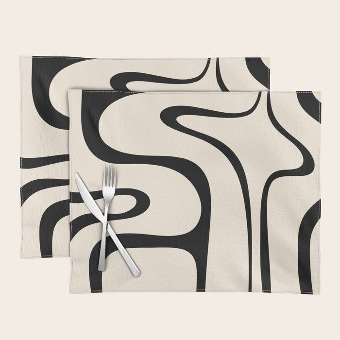 Copacetic Retro Abstract in Black and Almond Cream Placemat Gallery Image 1
