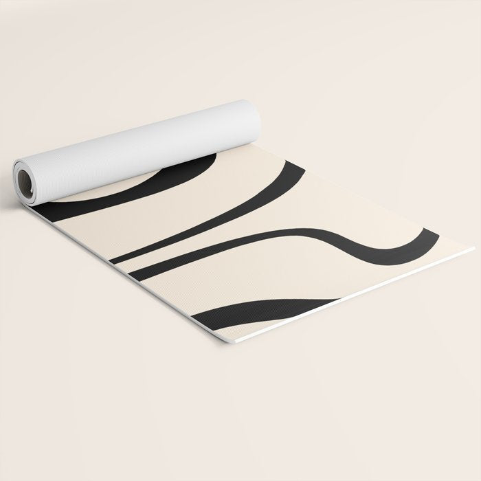 Copacetic Retro Abstract in Black and Almond Cream Yoga Mat Gallery Image 2