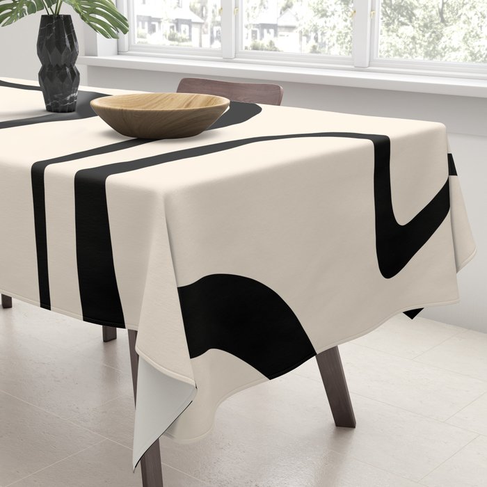 Copacetic Retro Abstract in Black and Almond Cream Tablecloth Gallery Image 3