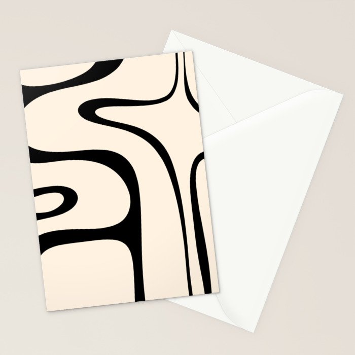 Copacetic Retro Abstract in Black and Almond Cream Stationery Card Gallery Image 2