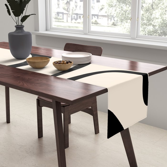 Copacetic Retro Abstract in Black and Almond Cream Table Runner Gallery Image 2