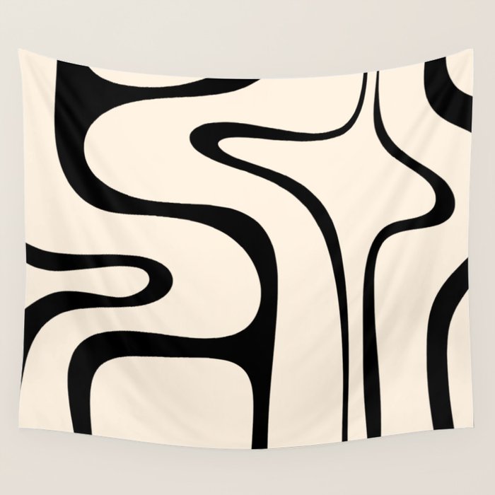 Copacetic Retro Abstract in Black and Almond Cream Wall Tapestry Gallery Image 4