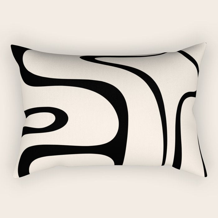 Copacetic Retro Abstract in Black and Almond Cream Rectangular Pillow Gallery Image 1