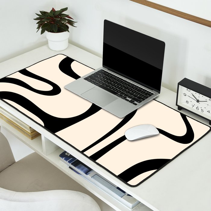 Copacetic Retro Abstract in Black and Almond Cream Desk Mat Gallery Image 2