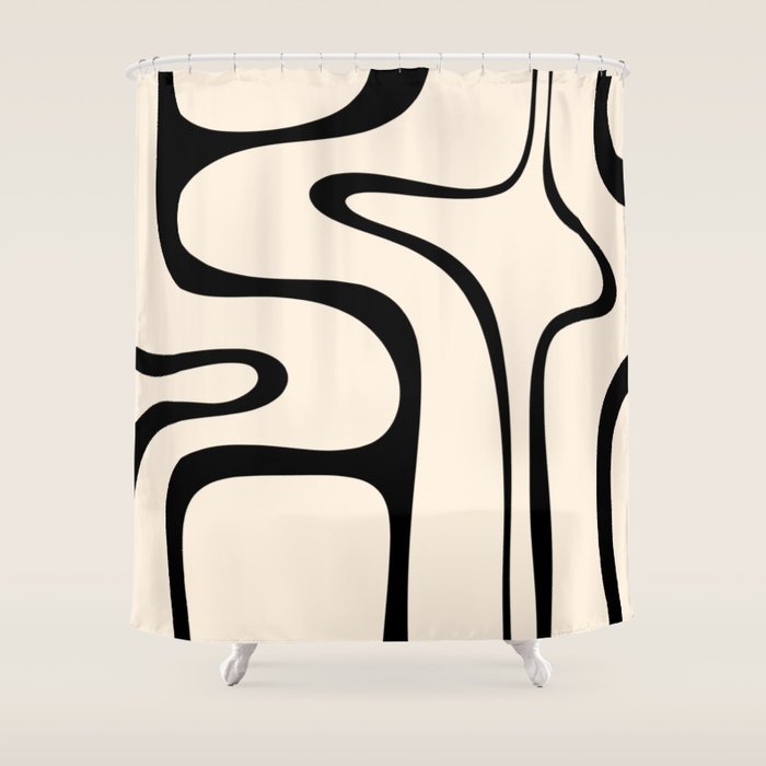 Copacetic Retro Abstract in Black and Almond Cream Shower Curtain Gallery Image 1