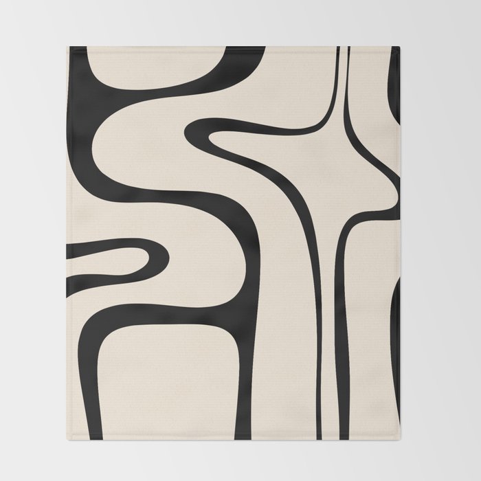 Copacetic Retro Abstract in Black and Almond Cream Throw Blanket Gallery Image 2