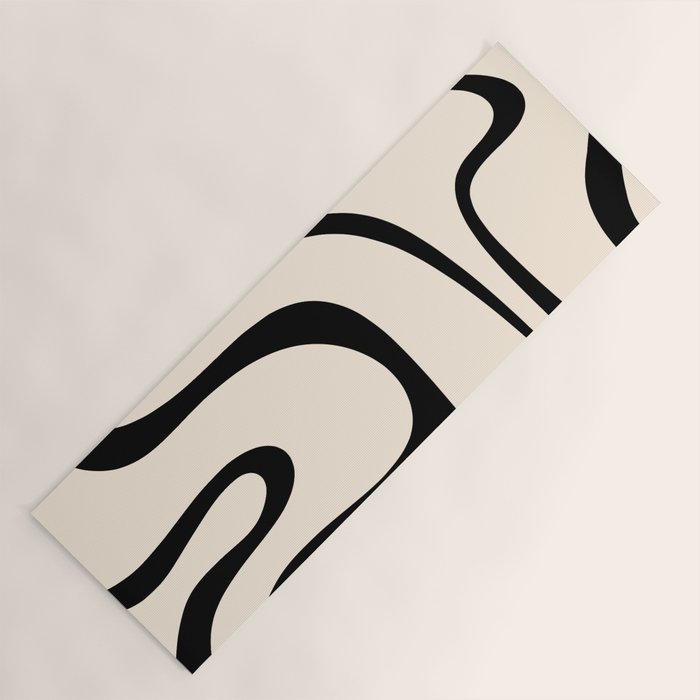 Copacetic Retro Abstract in Black and Almond Cream Yoga Mat Gallery Image 1