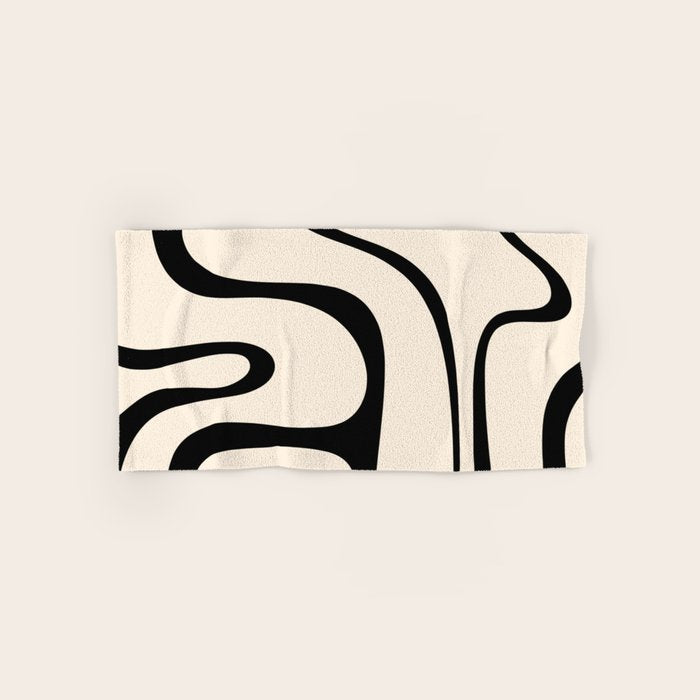 Copacetic Retro Abstract in Black and Almond Cream Bath Towel Gallery Image 1