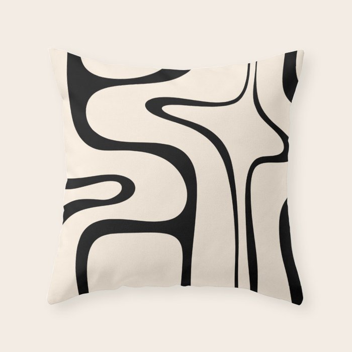 Copacetic Retro Abstract in Black and Almond Cream Throw Pillow Gallery Image 1