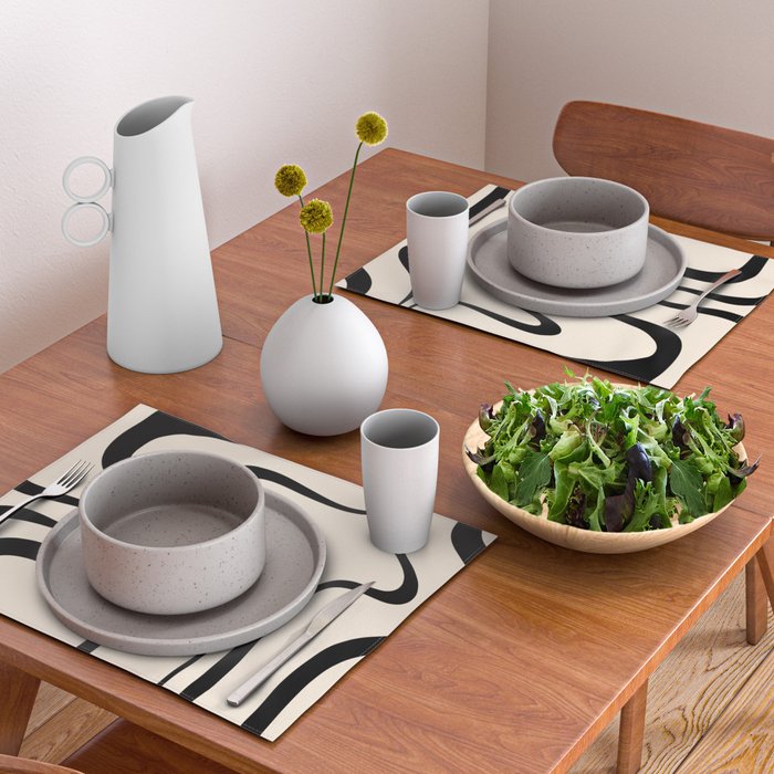 Copacetic Retro Abstract in Black and Almond Cream Placemat Gallery Image 2
