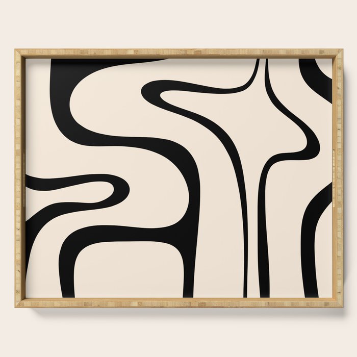 Copacetic Retro Abstract in Black and Almond Cream Serving Tray Gallery Image 1