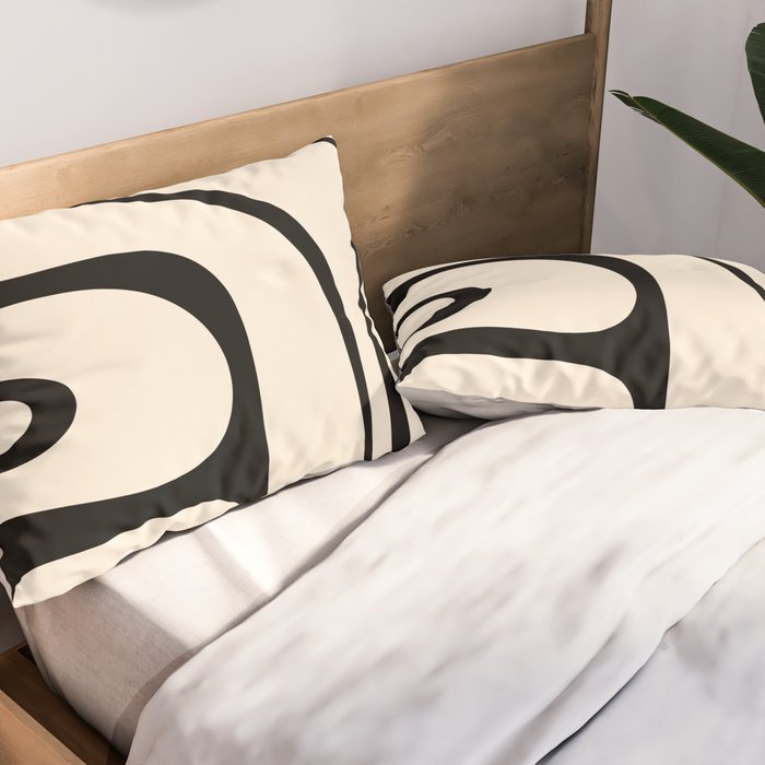 Copacetic Retro Abstract in Black and Almond Cream Pillow Sham Gallery Image 2