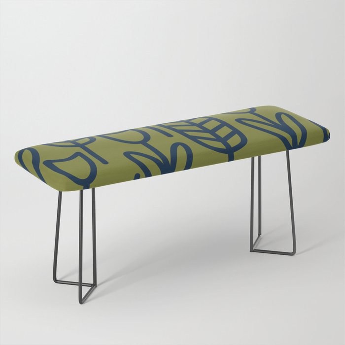 Cheerful Garden Minimalist Retro Botanical Pattern in Navy Blue and Mid Mod Olive Green Bench Gallery Image 1