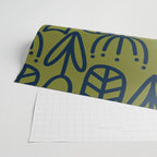 Cheerful Garden Minimalist Retro Botanical Pattern in Navy Blue and Mid Mod Olive Green Wrapping Paper Gallery Image 2