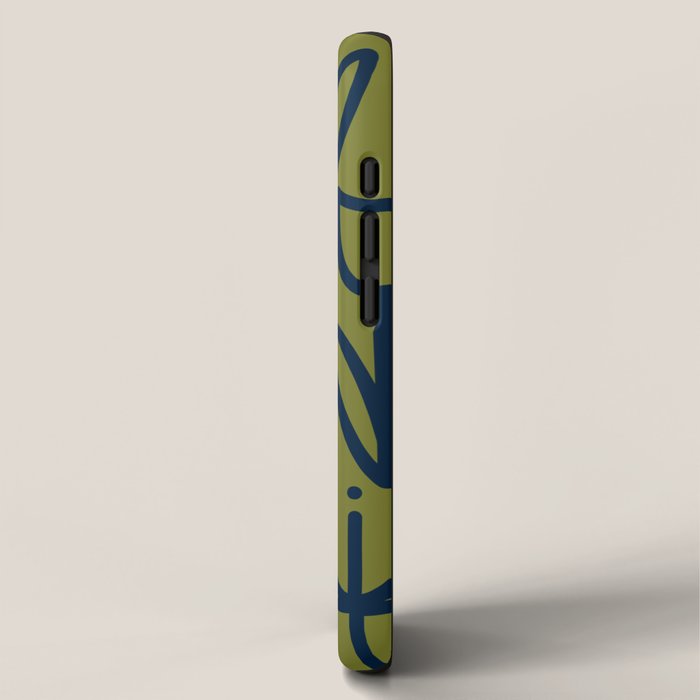 Cheerful Garden Minimalist Retro Botanical Pattern in Navy Blue and Mid Mod Olive Green iPhone Case Gallery Image 2