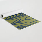 Cheerful Garden Minimalist Retro Botanical Pattern in Navy Blue and Mid Mod Olive Green Yoga Mat Gallery Image 2
