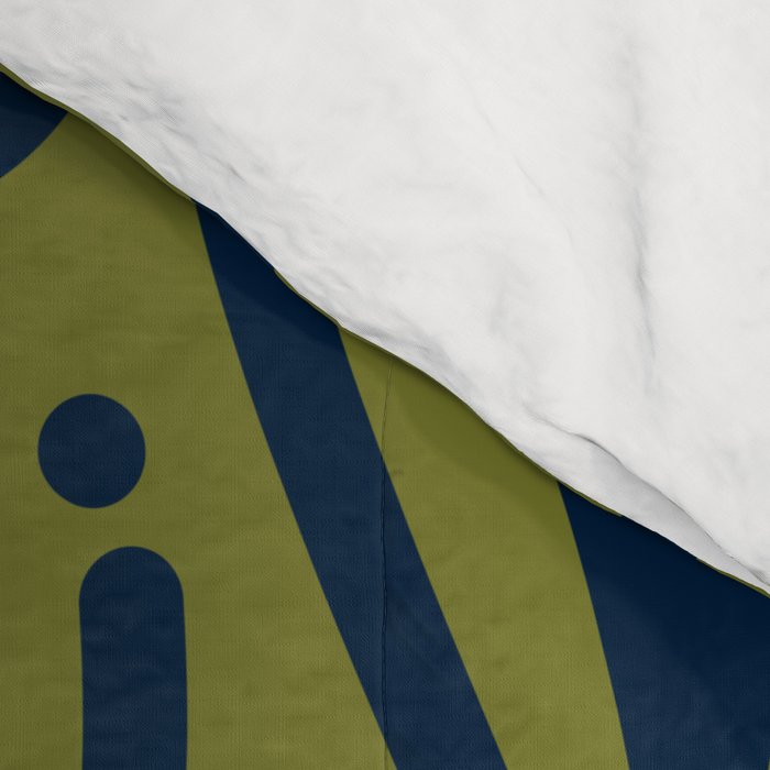 Cheerful Garden Minimalist Retro Botanical Pattern in Navy Blue and Mid Mod Olive Green Comforter Gallery Image 4