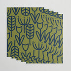 Cheerful Garden Minimalist Retro Botanical Pattern in Navy Blue and Mid Mod Olive Green Wrapping Paper Gallery Image 3